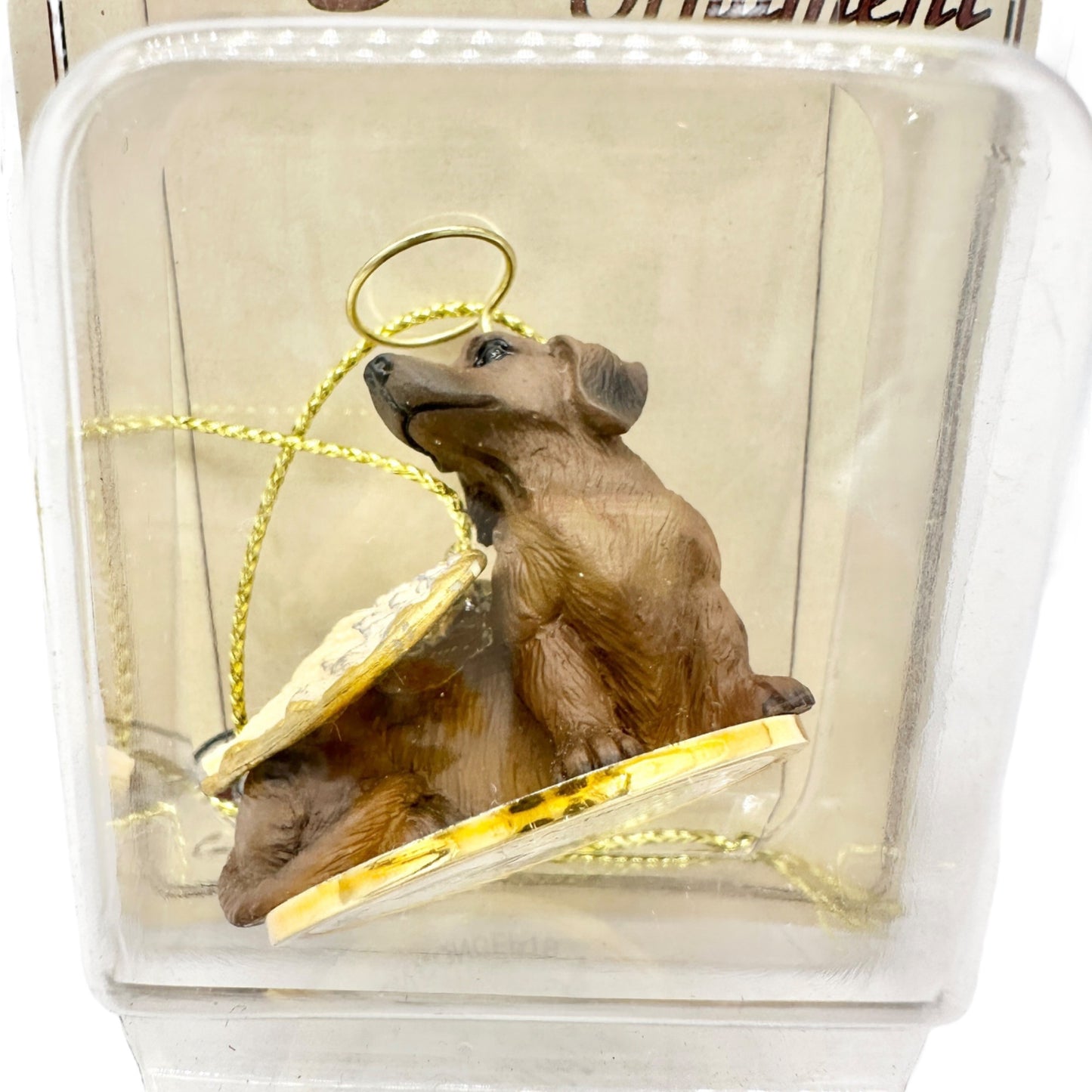 Basset Hound Angel Ornament Handcrafted Brown Dog with Gold Wings and Halo