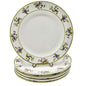 MSE Set Of 5 Lunch Plates 9 inch White With Green Trim Purple Floral Design