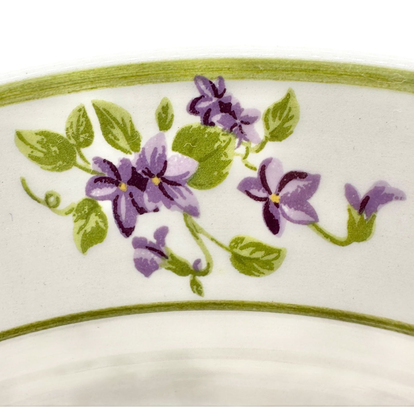 MSE Set Of 5 Lunch Plates 9 inch White With Green Trim Purple Floral Design