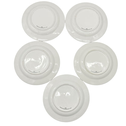 MSE Set Of 5 Lunch Plates 9 inch White With Green Trim Purple Floral Design