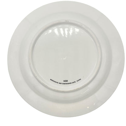 MSE Set Of 5 Lunch Plates 9 inch White With Green Trim Purple Floral Design