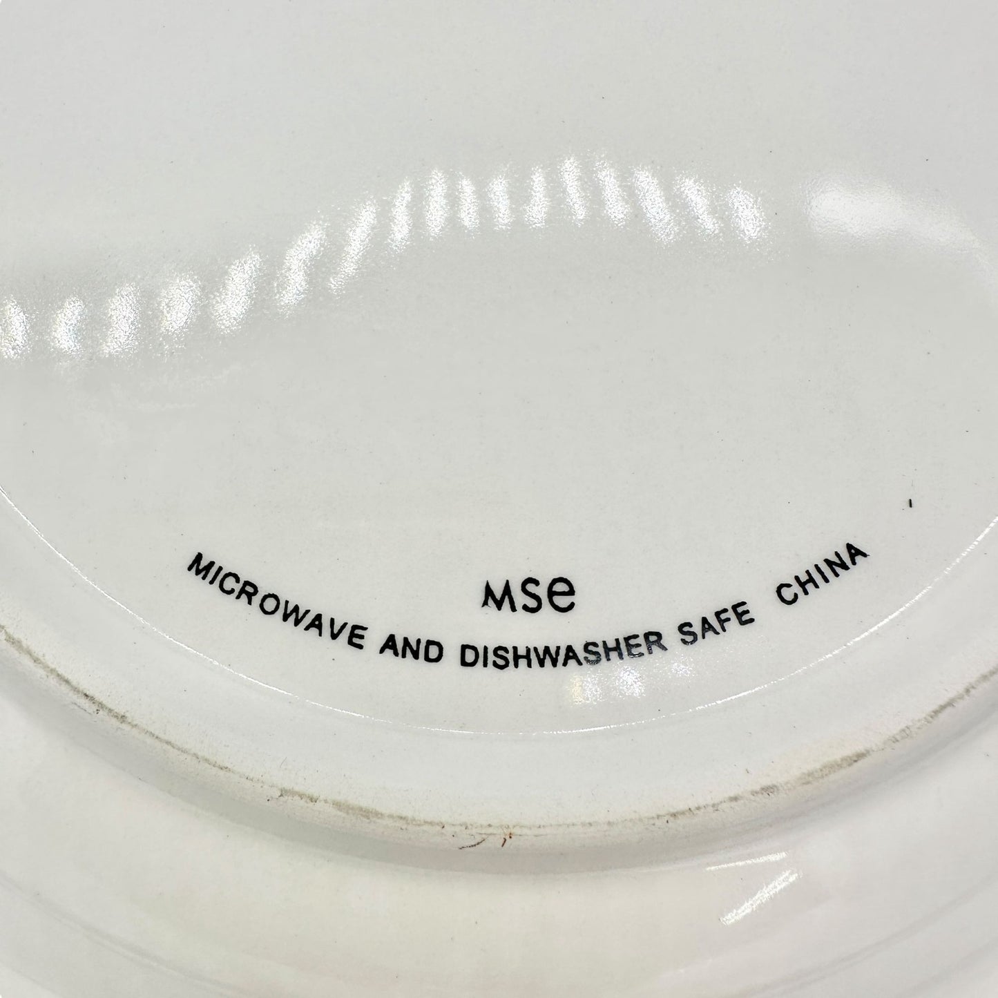 MSE Set Of 5 Lunch Plates 9 inch White With Green Trim Purple Floral Design