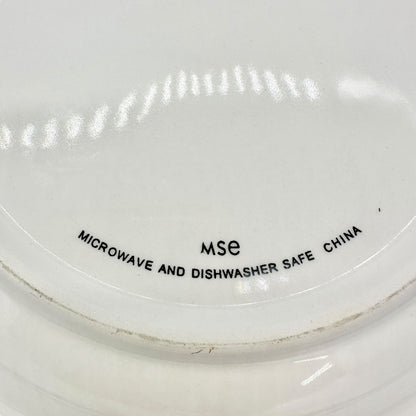 MSE Set Of 5 Lunch Plates 9 inch White With Green Trim Purple Floral Design