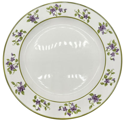 MSE Set Of 5 Lunch Plates 9 inch White With Green Trim Purple Floral Design
