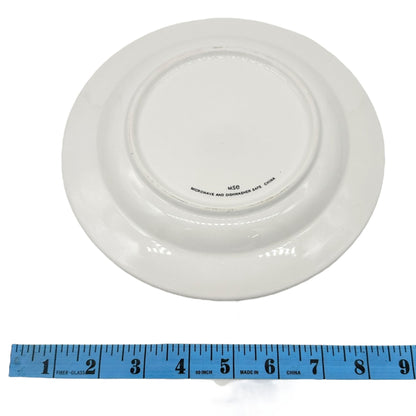 MSE Set Of 5 Lunch Plates 9 inch White With Green Trim Purple Floral Design