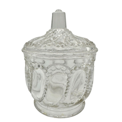 Beaded Swirl Clear Glass Lidded Sugar Bowl EAPG Childrens Tableware 4"H Vintage