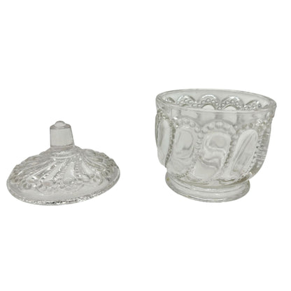 Beaded Swirl Clear Glass Lidded Sugar Bowl EAPG Childrens Tableware 4"H Vintage