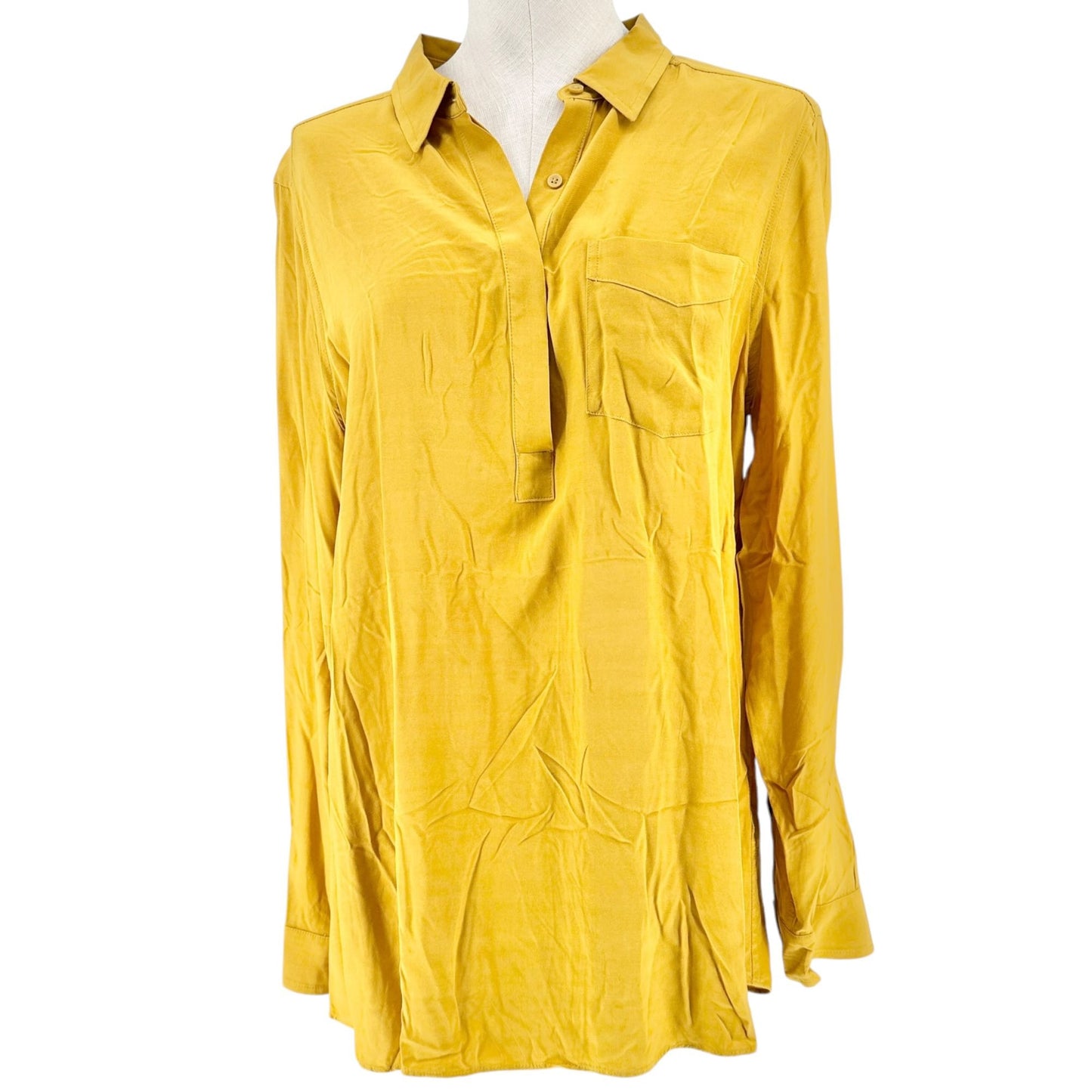 Goodthreads Tunic Blouse Womens Medium Mustard Yellow Long Sleeve 100% Viscose