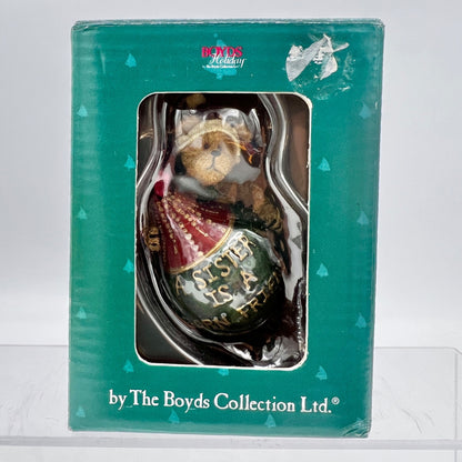 Boyds Holiday A Sister Is A Born Friend Teddy Bear Ornament 2005 in Box 4" Long