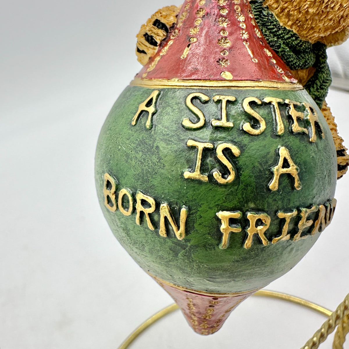 Boyds Holiday A Sister Is A Born Friend Teddy Bear Ornament 2005 in Box 4" Long