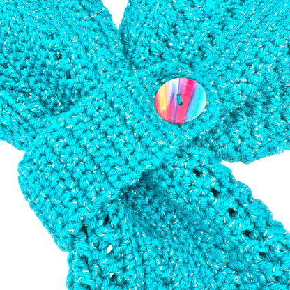 Handmade Crochet Scarf With Button Detail Fringed Ends Aquamarine Silver 54 x 8