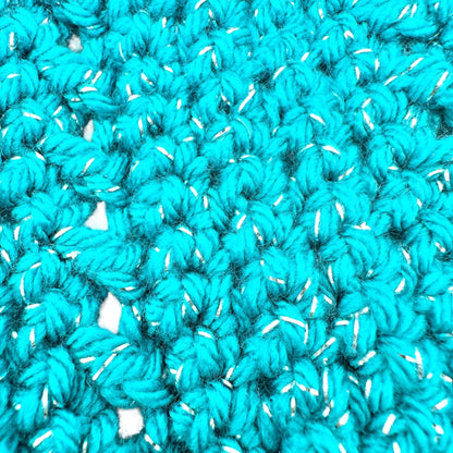 Handmade Crochet Scarf With Button Detail Fringed Ends Aquamarine Silver 54 x 8