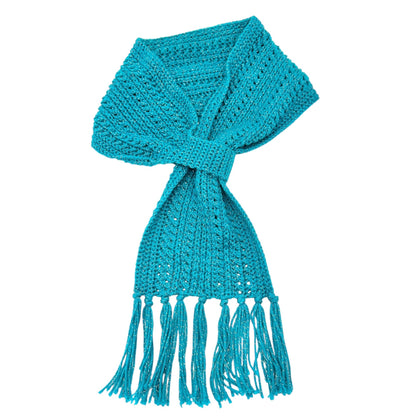 Handmade Crochet Scarf With Button Detail Fringed Ends Aquamarine Silver 54 x 8