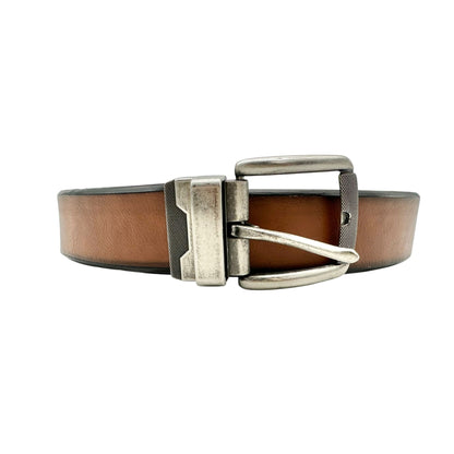 Mens Belt Size L 38-40 Brown Imitation Leather Belt With Silver-Tone Buckle