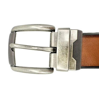 Mens Belt Size L 38-40 Brown Imitation Leather Belt With Silver-Tone Buckle