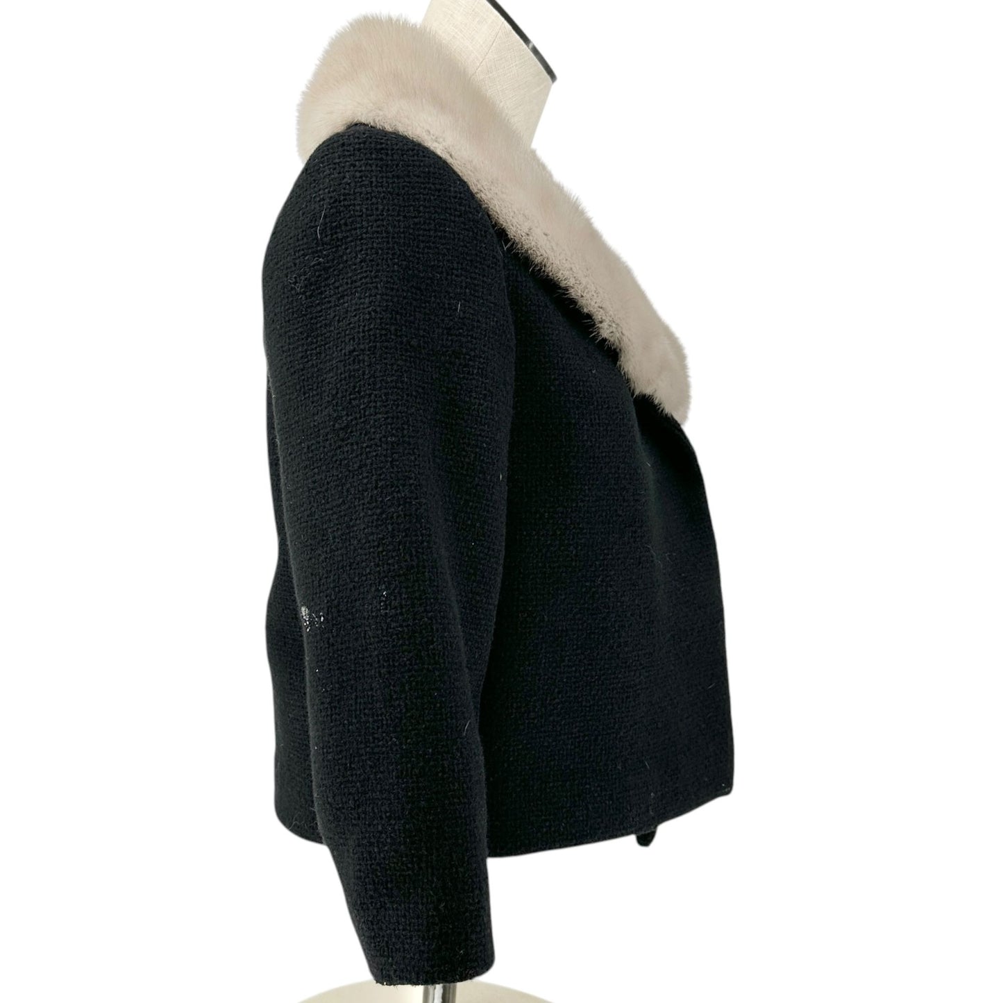 Vtg Handmade Womens Wool Suit Faux Fur Collar Jacket Shell Top Skirt Black Beige