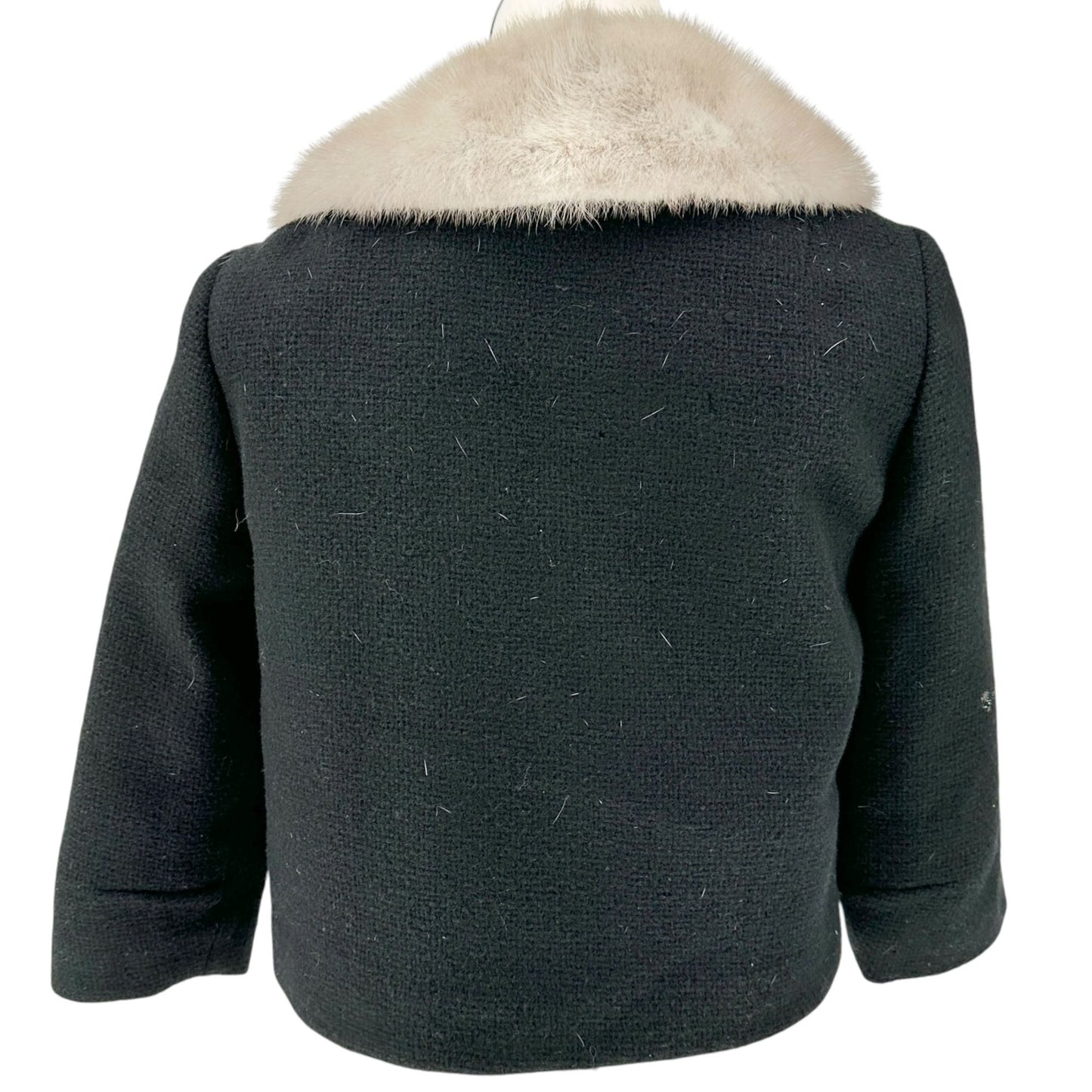 Vtg Handmade Womens Wool Suit Faux Fur Collar Jacket Shell Top Skirt Black Beige