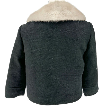 Vtg Handmade Womens Wool Suit Faux Fur Collar Jacket Shell Top Skirt Black Beige