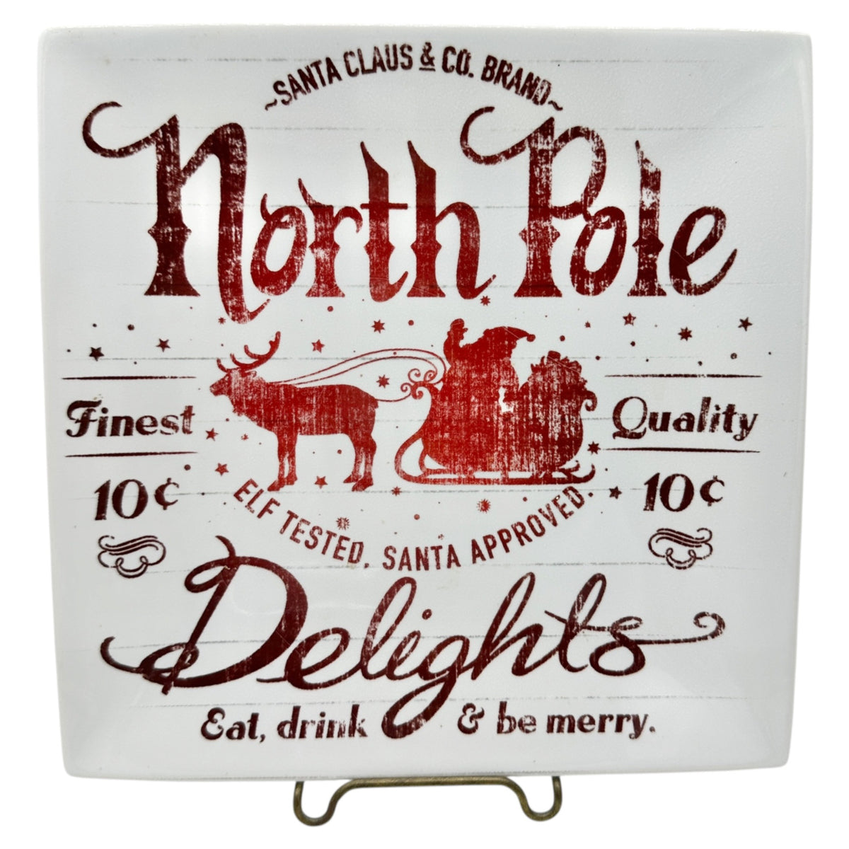 North Pole Themed Square Porcelain Plate By 222 Fifth Santa Claus & Co Design