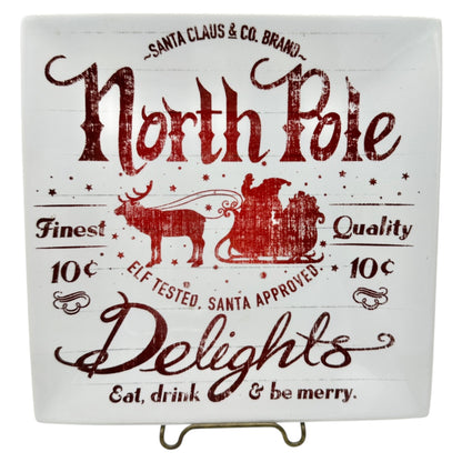 North Pole Themed Square Porcelain Plate By 222 Fifth Santa Claus & Co Design
