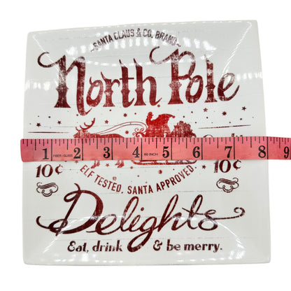 North Pole Themed Square Porcelain Plate By 222 Fifth Santa Claus & Co Design