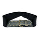 Hailey Jeans Co Belt Womens Medium 37x3 inch Black Gold Embellishments Elastic