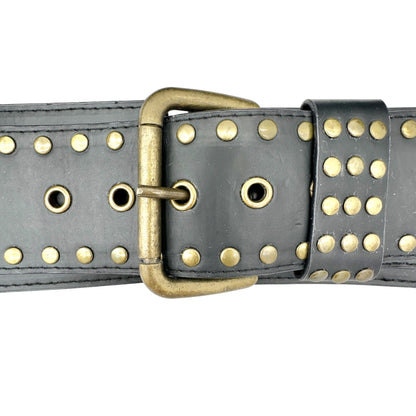 Hailey Jeans Co Belt Womens Medium 37x3 inch Black Gold Embellishments Elastic