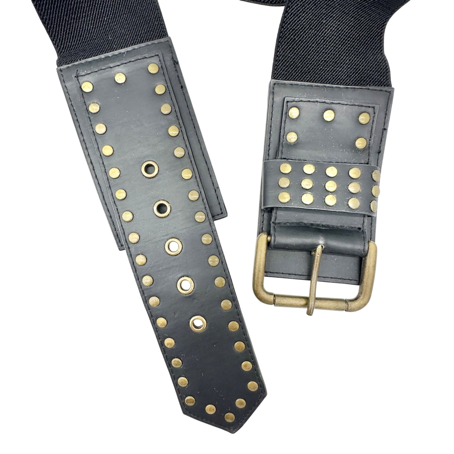 Hailey Jeans Co Belt Womens Medium 37x3 inch Black Gold Embellishments Elastic