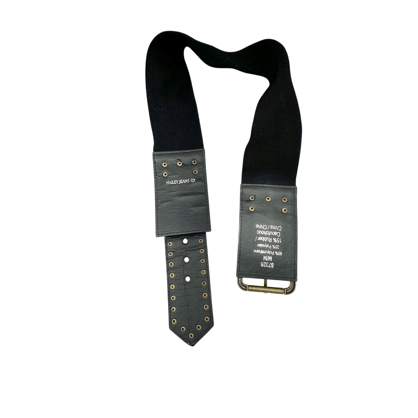 Hailey Jeans Co Belt Womens Medium 37x3 inch Black Gold Embellishments Elastic