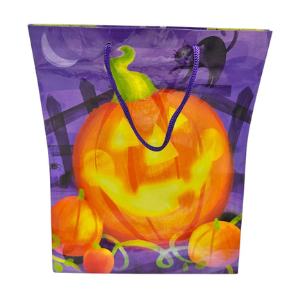 Halloween Jack O Lantern Pumpkin Gift or Treat Bag Purple Orange 13x11x6