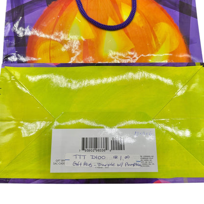 Halloween Jack O Lantern Pumpkin Gift or Treat Bag Purple Orange 13x11x6