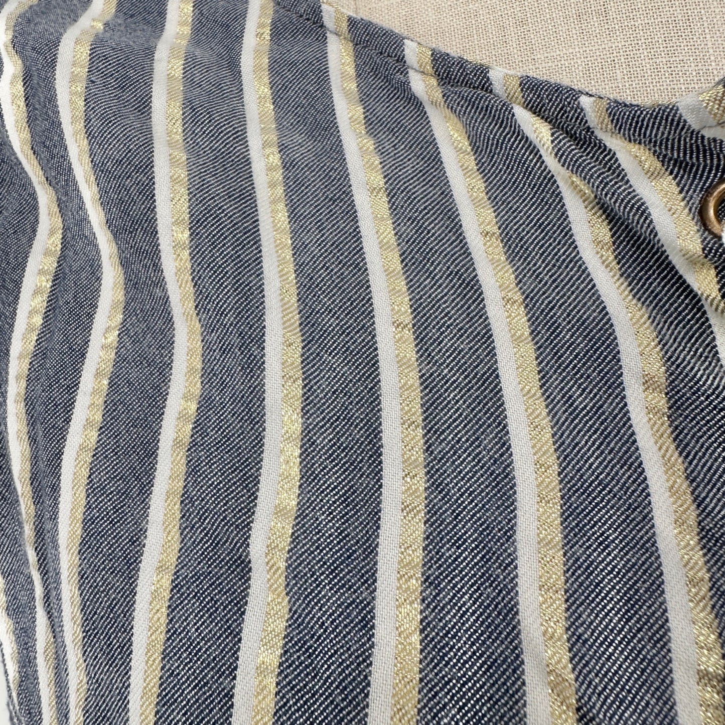 Striped Sleeveless Tunic Top 2X Lace Up Front Accent Rayon Blend Blue White