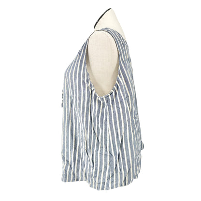 Striped Sleeveless Tunic Top 2X Lace Up Front Accent Rayon Blend Blue White