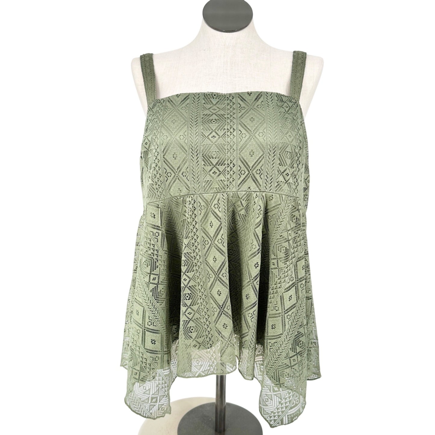 Torrid 2 Babydoll Tank Top Womens 18-20 Olive Lace Hanky Hem Adjustable Straps