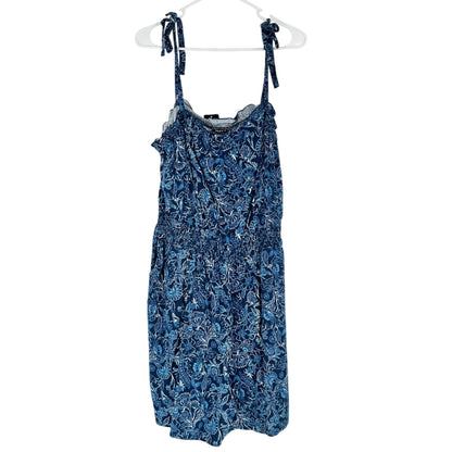 Torrid 2 Romper 2X 18 20 Wash Challis Tie Strap Romper Medieval Blue Floral Prnt