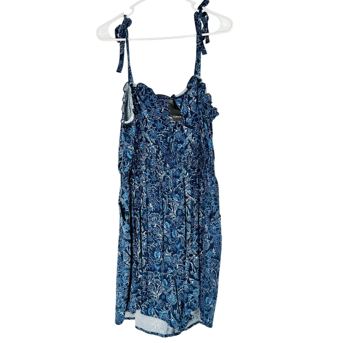 Torrid 2 Romper 2X 18 20 Wash Challis Tie Strap Romper Medieval Blue Floral Prnt