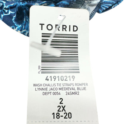 Torrid 2 Romper 2X 18 20 Wash Challis Tie Strap Romper Medieval Blue Floral Prnt