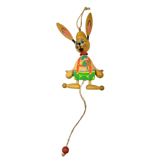 Vintage Austrian Wooden Bunny Jumping Jack Toy w Pull String Springy Ears+Legs