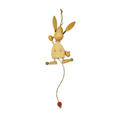 Vintage Austrian Wooden Bunny Jumping Jack Toy w Pull String Springy Ears+Legs