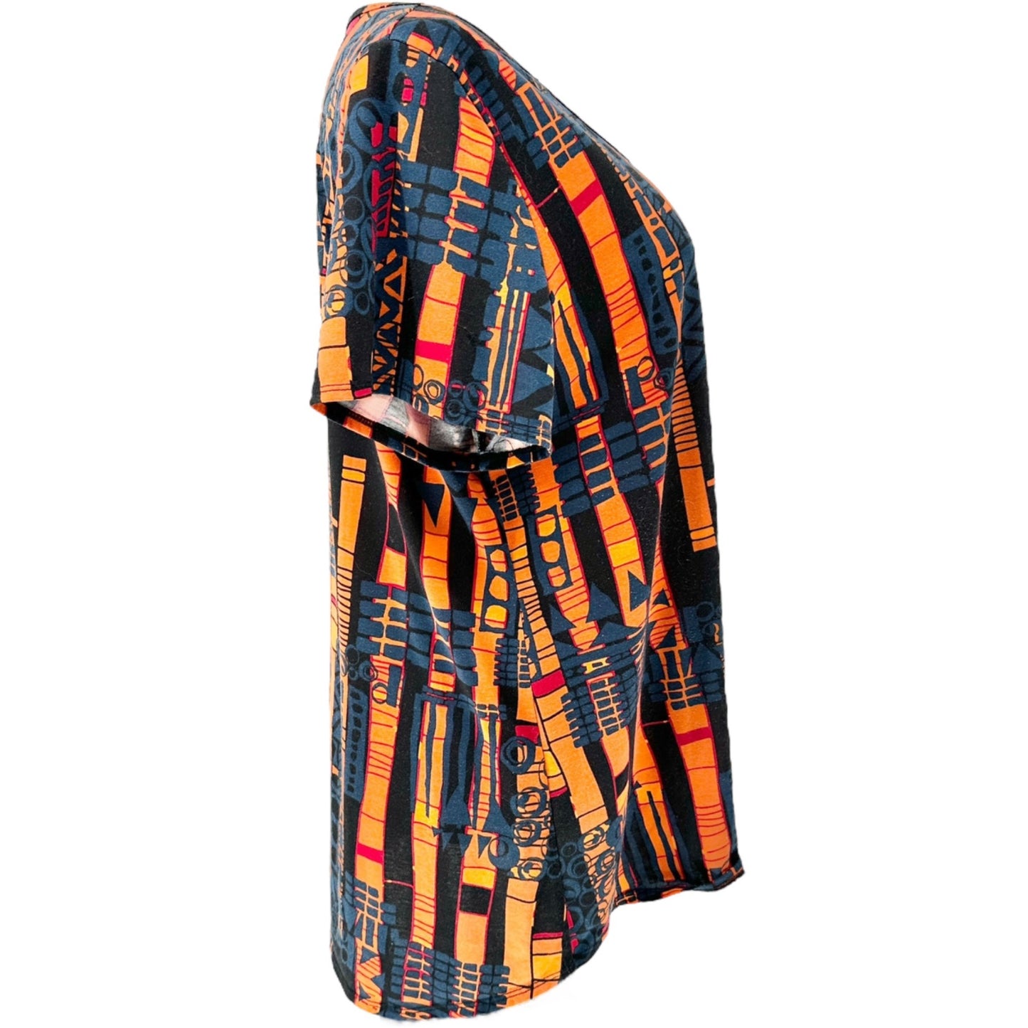 LuLaRoe Classic Tee Tunic Top Womens 3XL Geometric Print SS Orange Black Blue