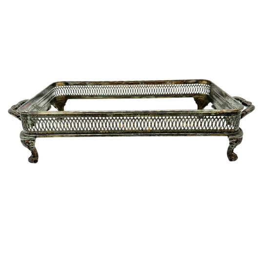 Vintage Silver Plated Rectangle Server With Ornate Handles+Feet 13x8 Elegant