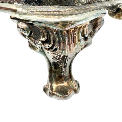 Vintage Silver Plated Rectangle Server With Ornate Handles+Feet 13x8 Elegant