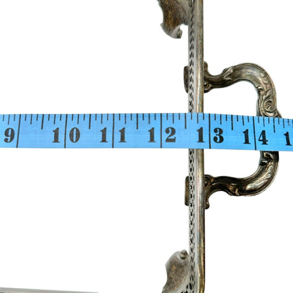 Vintage Silver Plated Rectangle Server With Ornate Handles+Feet 13x8 Elegant