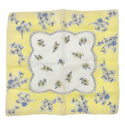 Vintage Floral Handkerchief Yellow White Cotton Square 12x12 Scalloped Detail