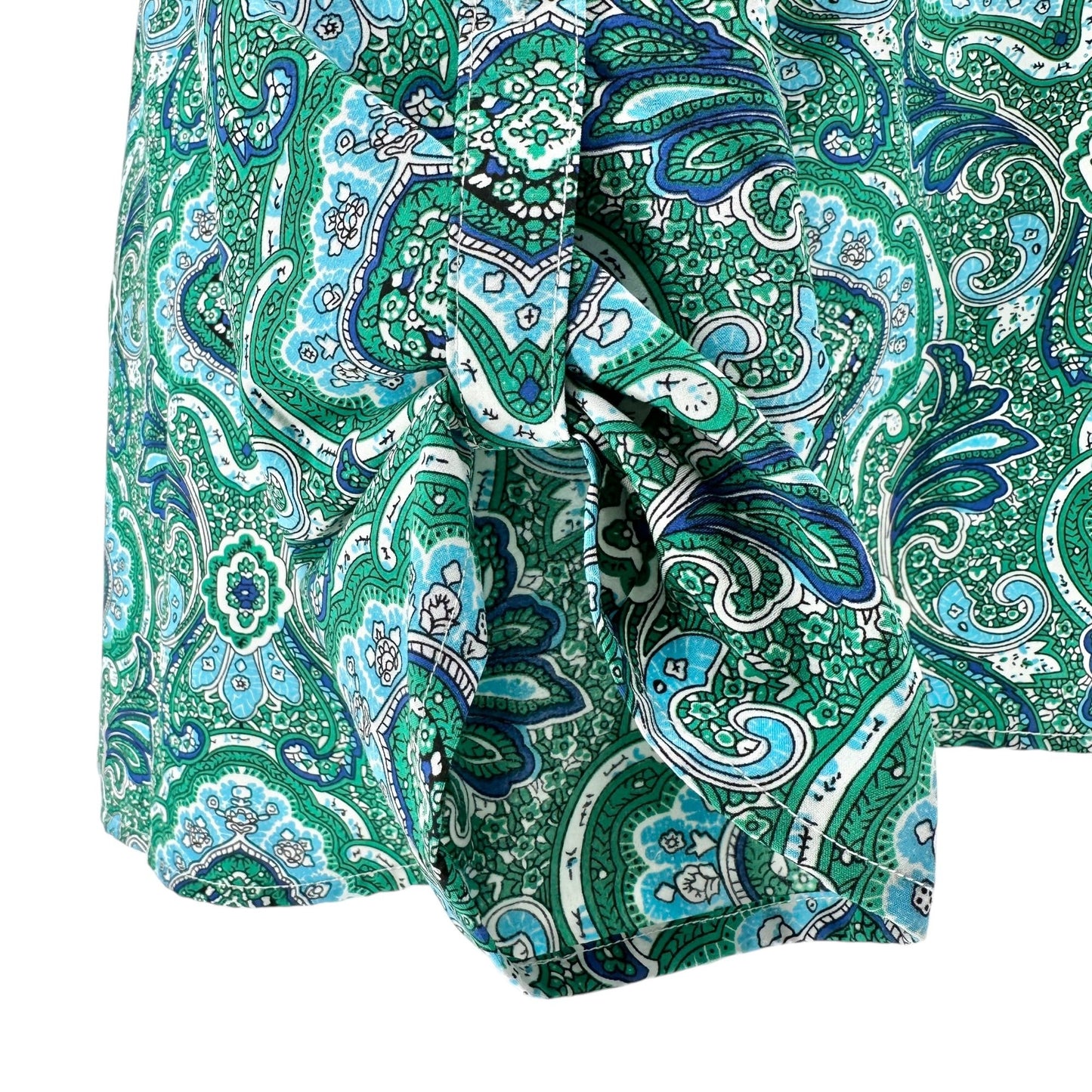 Notations Blouse Womens 2X Green Blue Paisley Roll Tab Sleeves Polyester Spandex