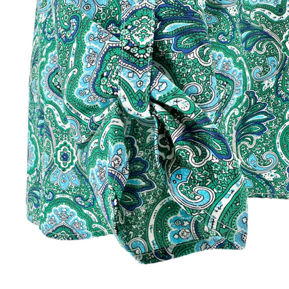 Notations Blouse Womens 2X Green Blue Paisley Roll Tab Sleeves Polyester Spandex