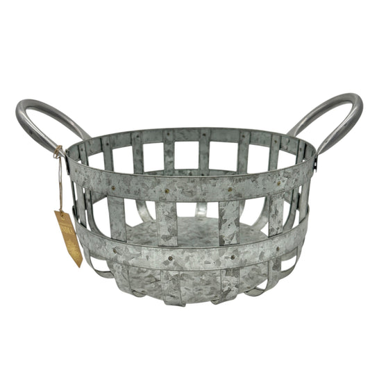 Galvanized Metal Basket With Handles Handcrafted In India Decorative Functional