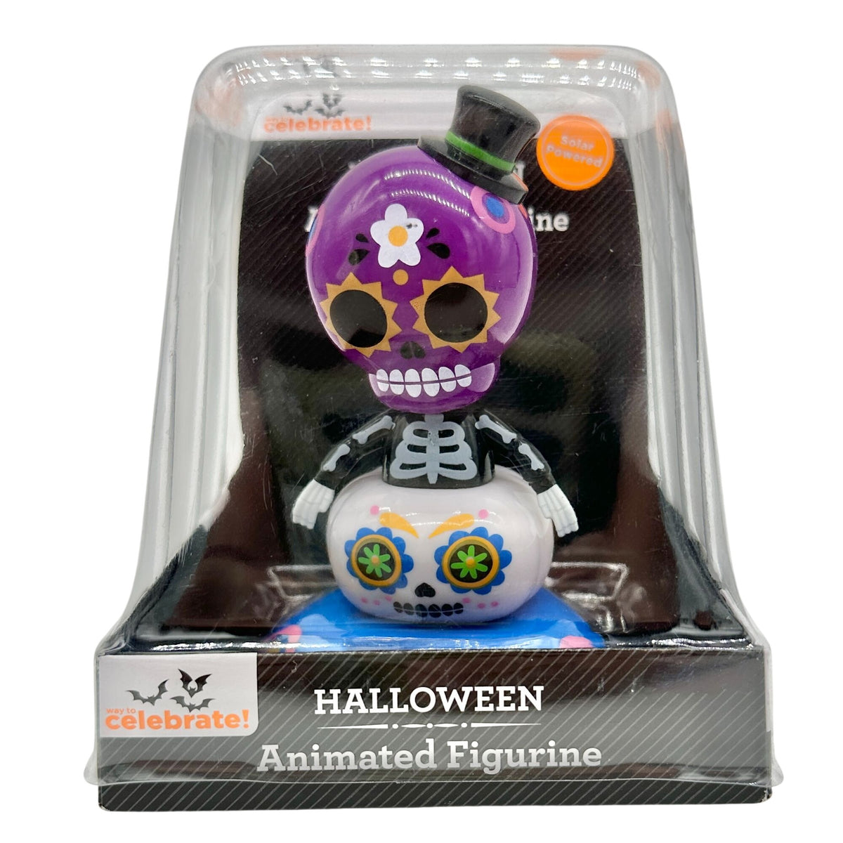Halloween Solar Powered Animated Figurine With Skeleton Design Purple White NEW