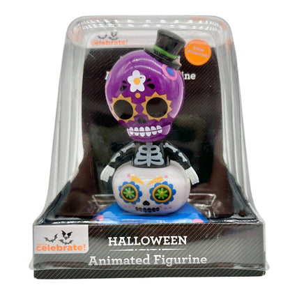 Halloween Solar Powered Animated Figurine With Skeleton Design Purple White NEW