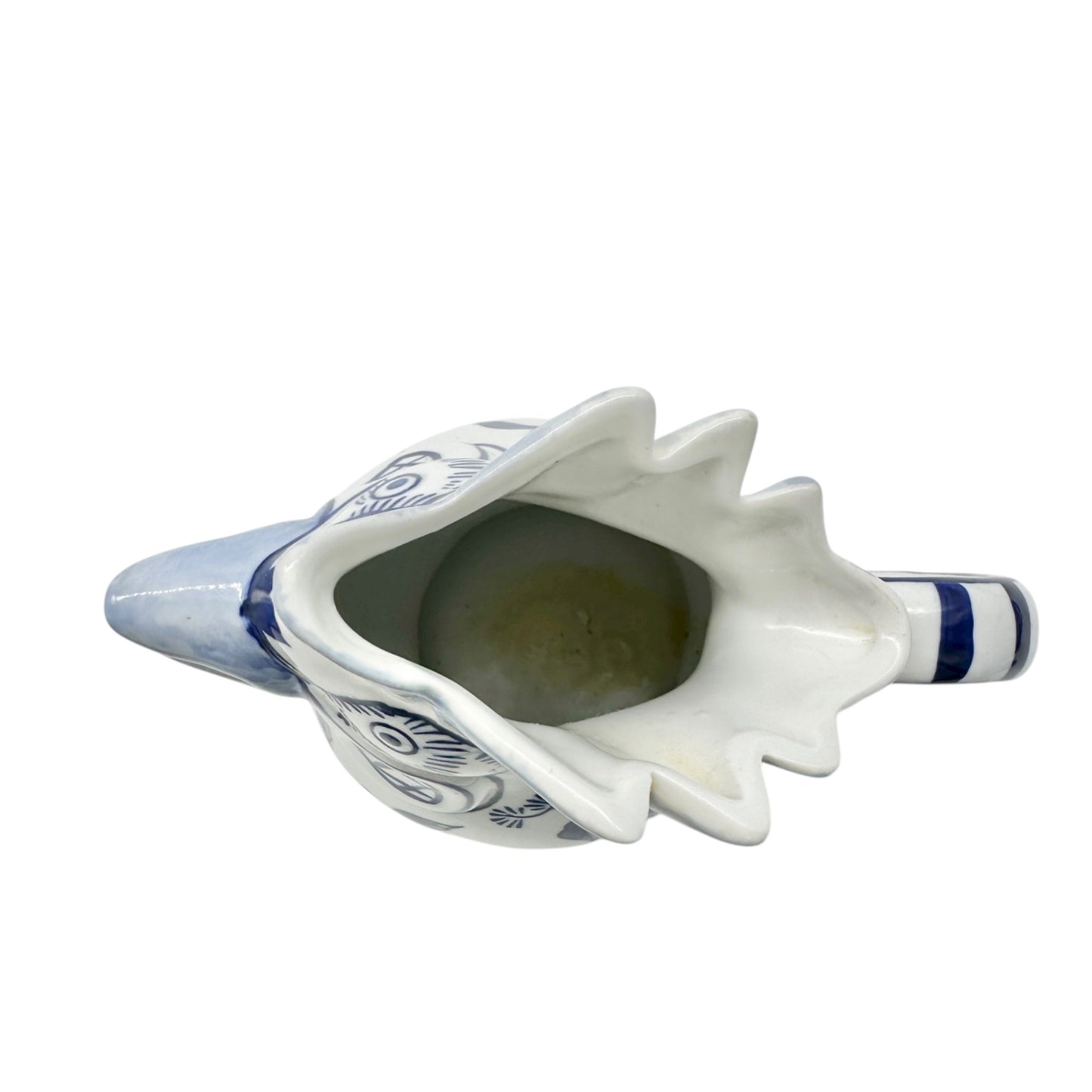Bella Casa Rooster Pitcher Blue and White Ceramic with Floral Design 8" Tall